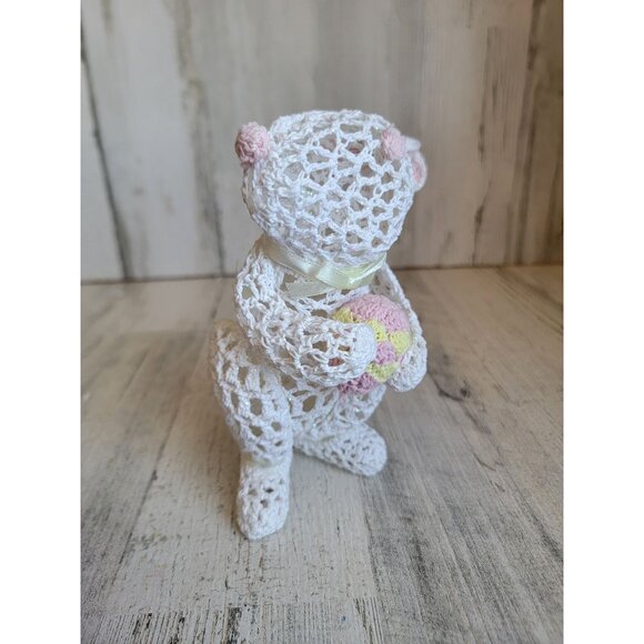 Crochet lace bunny easter holding egg spring home decor unique - Picture 2 of 7
